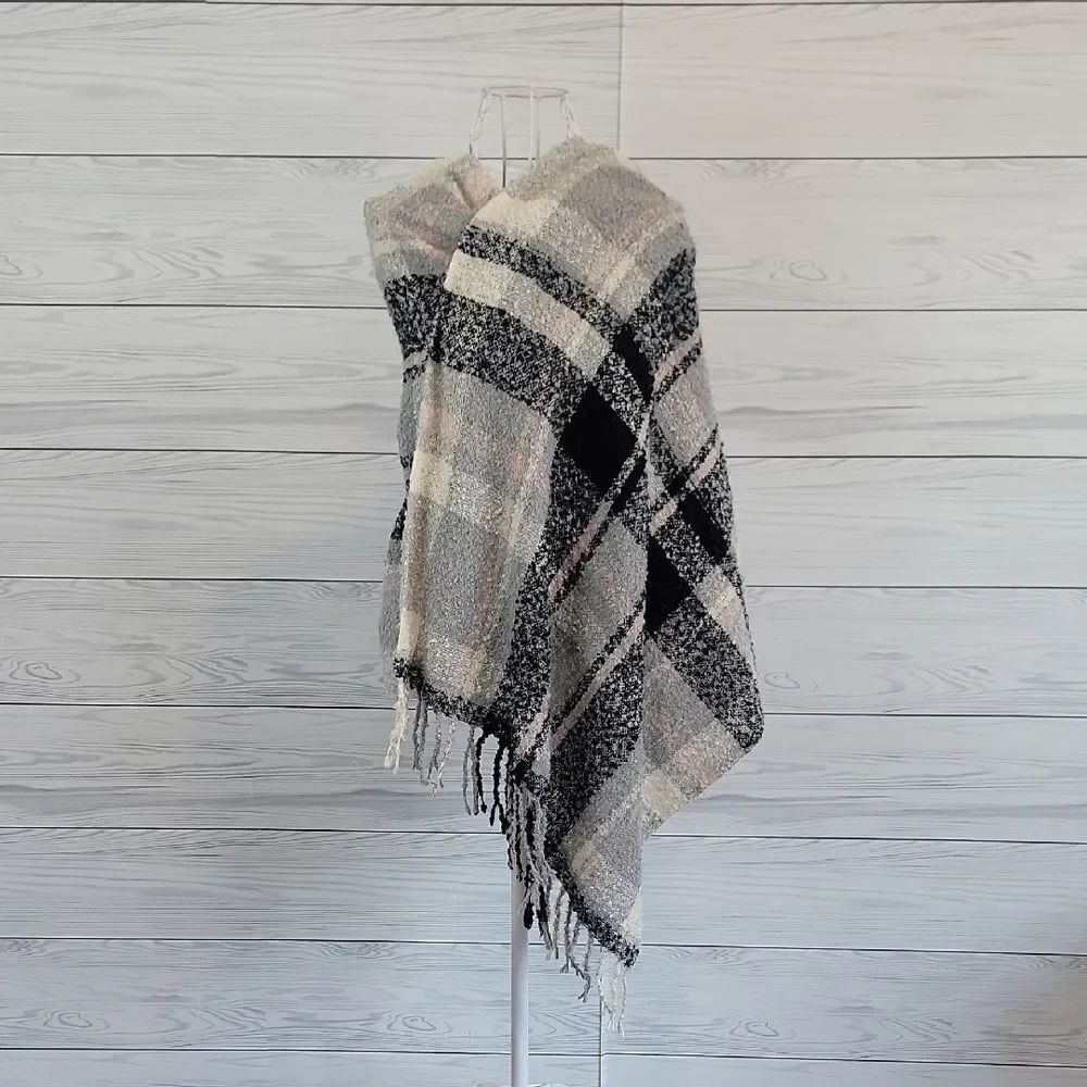 Unbranded Plaid Fringe Shawl Wrap 26" X 74"